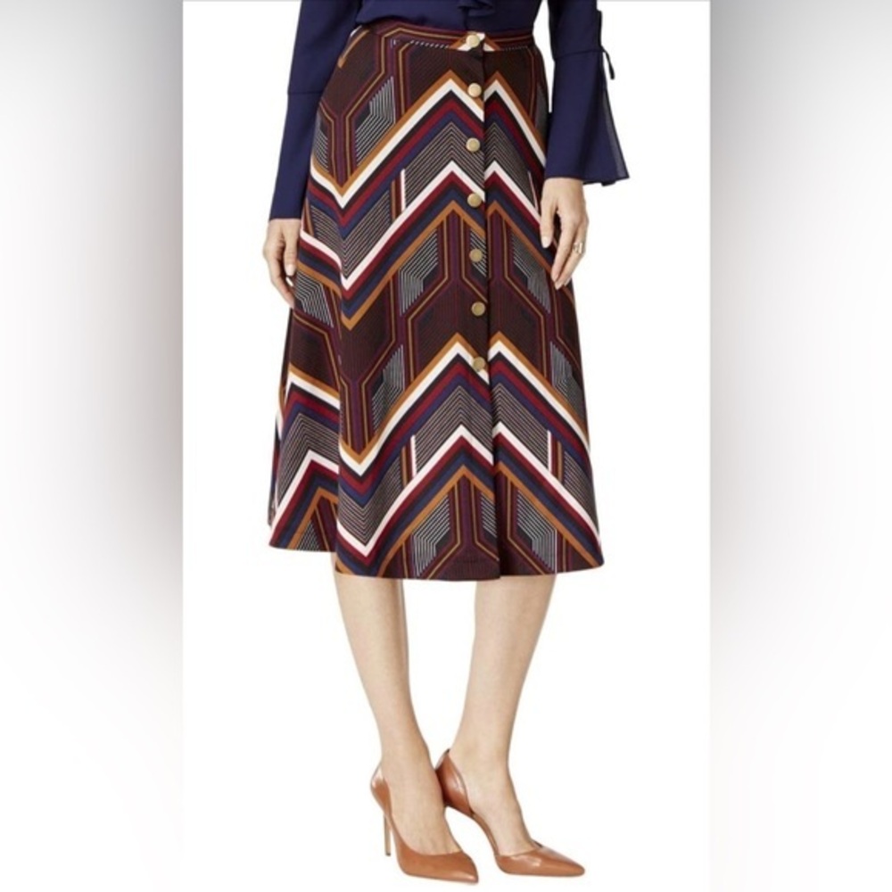 NY Collection Multicolor Geometric A-Line Midi Skirt with Pockets Size Small